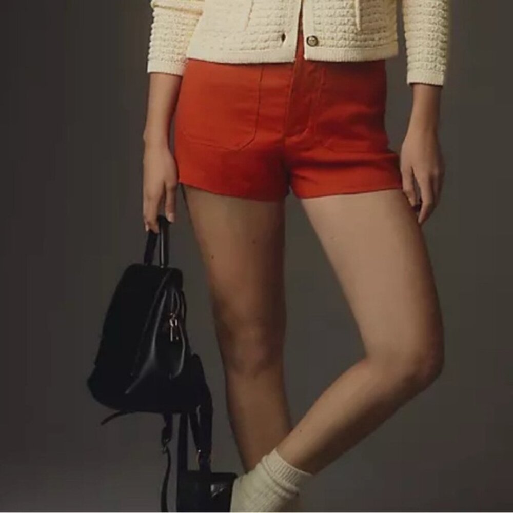 NWT Anthropologie Maeve The Colette Linen Blend Shorts in Red, Size 32 - Picture 5 of 7